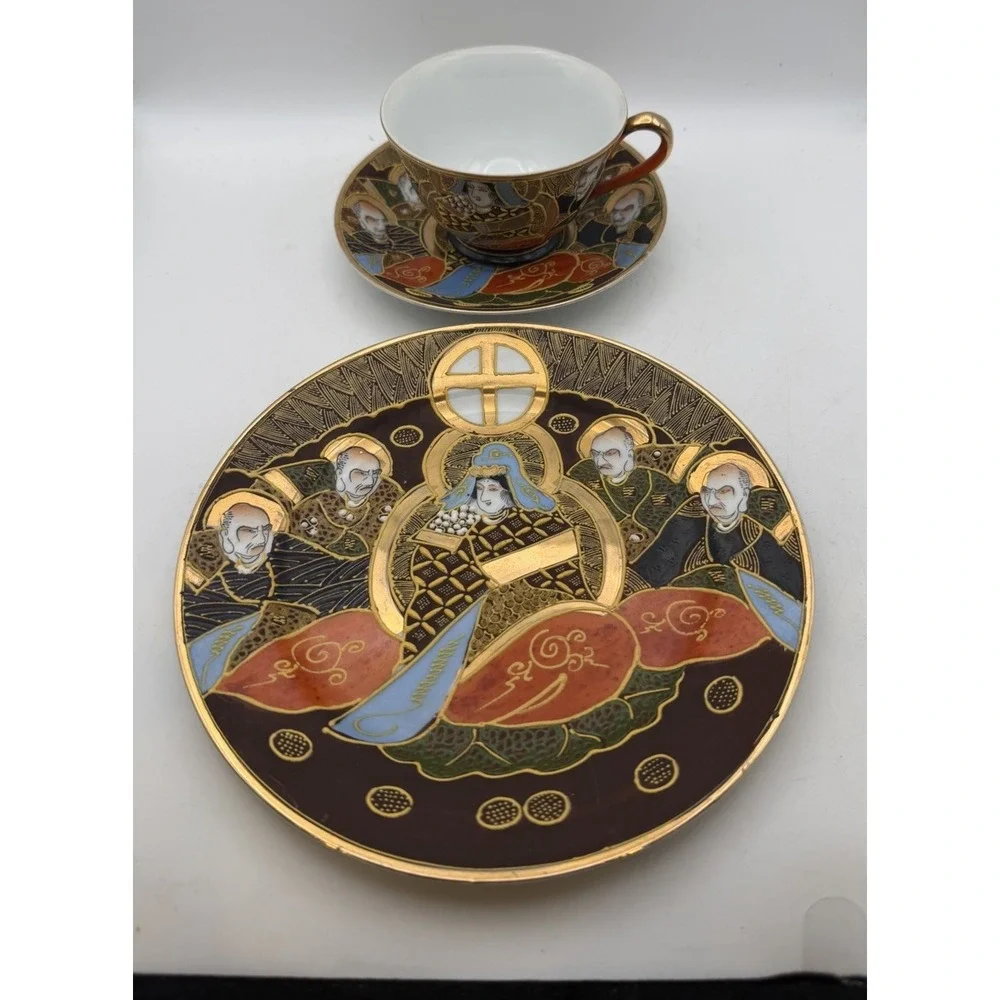 Vintage Japanese Satsuma Moriage Immortals Teacup Saucer & 7.5
